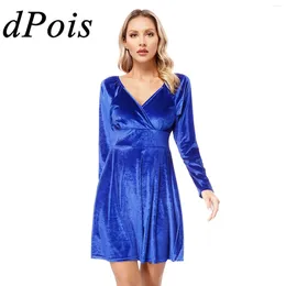 Casual Dresses Womens Elegant Velvet Cocktail Dress Wrap V Neck Long Sleeve High Waist For Birthday Valentines Day Evening Swing