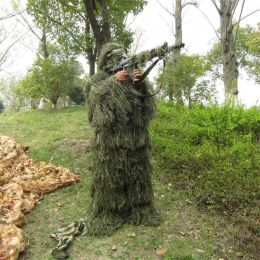 Sets 3d Universal Camouflage Suits Woodland Clothes Adjustable Size Ghillie Suit for Hunting Army Military Tactical Sniper Set Kits