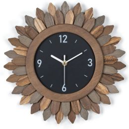 Clocks Wall Clock Battery Operated Non Ticking Boho Sunburst Decorative Clock Farmhouse Wood Wall Clocks for Living Room Kithen Bathroom