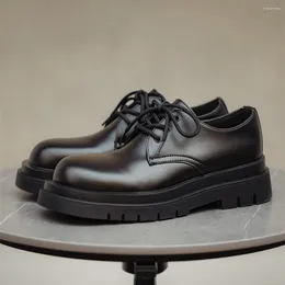 Casual Shoes 2024 Men Platform Oxfords Lace Up Thick Sole Cow Leather Dress Black Waterproof