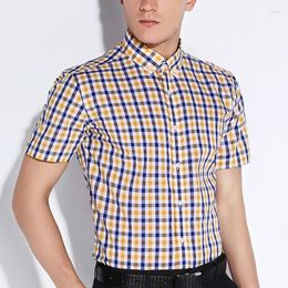 Men's Dress Shirts Summer Short Sleeve Plaid Cotton Button Down Formal Shirt Classic Design Smart Casual Checkered