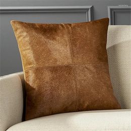 Pillow Natural Real Fur Cowhide Brown Leather Pillowcase Custom Size