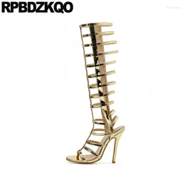 Boots High Heel Women Shoes Gladiator Side Zip Stripper Pole Snakeskin Snake Sandals Knee Fetish Stiletto Gold Open Toe Roman