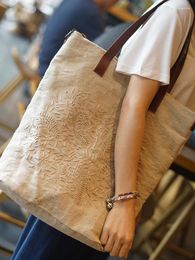 Shoulder Bags Cotton Canvas And Soft Linen Women's Bag Retro Handkerchief Travel Towel With Embroidery Pattern