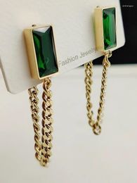 Stud Earrings Arrival Classic Geometric Rectangle Green Crystal Stainless Steel Chain Tassel Girl's Unusual Accessories For Woman