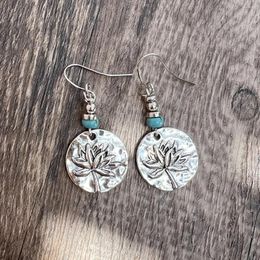 Dangle Earrings Classic Silver Colour Lotus For Women Vintage Round Shape Ear Pendant Ladies Jewellery