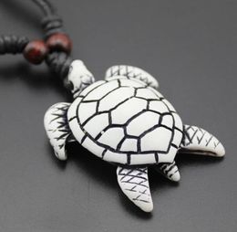 Whole 12PCS Cool Imitation Yak Bone Carving Hawaiian Surfing Sea Turtles Pendant Wood Beads Cord Necklace Lucky Gift8025256