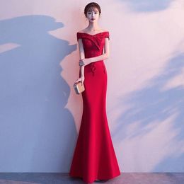 Party Dresses Harajpee One Shoulder Dress Bride 2024 Summer Red Temperament Elegant Fishtail Long Wedding Evening Vestido Women