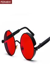 Peekaboo metal round steampunk sunglasses men women fashion summer 2019 pink blue yellow red round sun glasses for women unisex Y21044474