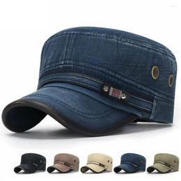 Berets Men Army Hat Denim Baseball Cap Cotton Cadet Military Breathable Flat Top Adjustable Spring Summer Outdoor Sunshade