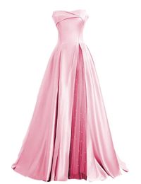 Split Long Prom Dresses Satin+Tulle A-Line Lace-up Beaded Strapless Plus Size Formal Occasion Evening Party Gown Pd15