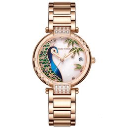 Reef Tiger RT Luxury Rose Gold Watch White Dial Steel Women Automatic Mechanical Watches RGA1587 240419