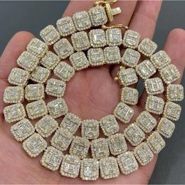 Fully Iced Out Baguette Round Cut Vvs Moissanite Diamond Cluster Tennis Chain 925 Silver Round Baguette Rectangle Link Necklace