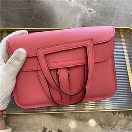 Tote bag genuine leather Manufacturers sell imported leather full hand sewing wax thread leather litchi pattern horseshoe bag womens bag 22cm lipstick