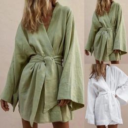 Casual Dresses Trendy Short Dress Lightweight Robe Style V Neck Skin-friendly Sundress