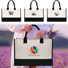 Shopping Bags Portable Women's Handheld Bag Reusable And Environmentally Friendly Jute Friends Series Printing Pattern