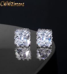 CWWZircons 2020 new design white gold Colour square crown cubic zirconia big post stud earrings for women CZ0298135251