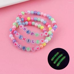 Strand 3pcs/Set Girls' Love Smile Happy Patterned Acrylic Bead Hand Chain Set With Night Light Function Suitable For Daily Wear Jewelry