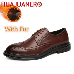 Casual Shoes Man Formal Men Leather Oxford For Italian Brogue Gents Dress Footwear Autumn Winter Men's Warm Comfortable