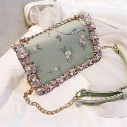 Shoulder Bags PU Leather Purses And Handbags For Women 2024 Designer Luxury Girls Female Shoppers Fashion Pearl Lace Flower Crossbody