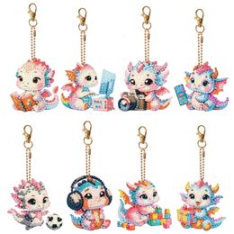 8 Pcs Double Side Baby Dinosaur Rhinestone Painting Keychain Pendant Diamond Art Keyring for Zipper Charm and Bag Charms 240407