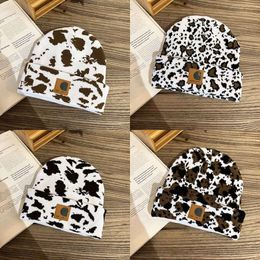 Designer Unisex Woollen Beanie Hat - Winter Warm Knit Cap with Cow & Leopard Print for Men and Women