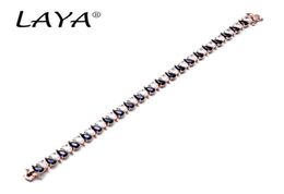 LAYA Tennis Bracelet For Women 925 Sterling Silver Rose Gold Inlaid Synthetic Blue Crystal Wedding Original Modern Luxury Jewelry21389201