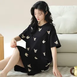 Women's Sleepwear Summer Cotton Pyjamas Rest Cute Short-sleeved Thin Loose Nightdress Cartoon Outside Dress Home Wear Clothes
