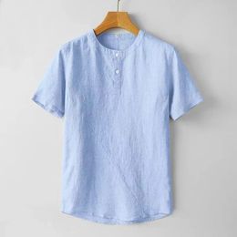 Mens Summer Lightweight Linen Cotton Short Sleeve TShirt Casual and Blend Patchwork Top 240412
