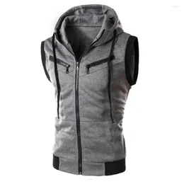 Men's Vests Men Jackets Color Block Summer Sports Zipper Sleeveless Fitness Hoodies Hooded Vest Clothing Suitable For Running 2024