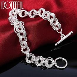 Chain Pure Silver Colour Bracelets Classic Circle Chain For Women Men Wedding High Quality Fashion Jewellery Party Gifts Lady 20cm Y240420