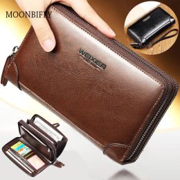 Wallets Men Long Wallet Men Double Zipper Coin Pocket Male Wallet Purse Casual Business Card Holder Vintage Large Wallet Male Clutch Bag