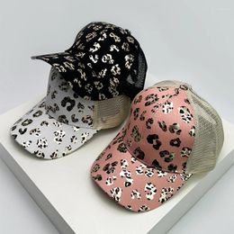 Ball Caps Women Bronzing Leopard Print Tail Baseball Hats Mesh Breathable Sunshade Versatile Trucker Fashion Washed