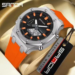 Wristwatches Sanda 3309 Model Analogue Digital Movement Luminous Dial Outdoor Sports Waterproof Alarm Mode Men Wrist Stop Watch