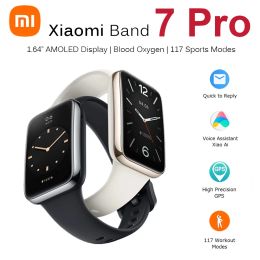 Wristbands New Xiaomi Mi Band 7 Pro With GPS Smart Bracelet AMOLED Screen Blood Oxygen Fitness Traker Waterproof Xiaomi Smart Band 7 Pro