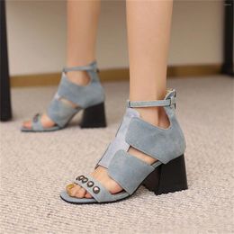 Sandals Summer Women's Fashion Snake Pattern Leather Surface Rivet Decoration Hollow Thick High Heel Back Zipper Fish Mouth Square