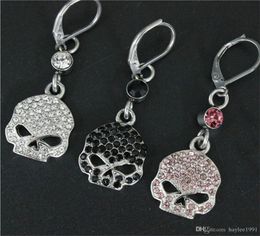 3pairslot whole crystal biker style unisex skull earrings 316l stainless steel fashion Jewellery motorbiker cool skull earrings9618319