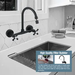 Kitchen Faucets Accipiter Black Faucet Dual Handle And Cold Mixer Sink Stainless Steel Wall Mounted Rotation Sprayer Taps