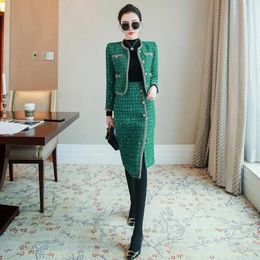 UNXX Clothes Winter Tweed Skirt Set Autumn Womens Party Suits Sequins Plaid Office Woolen Jacket Coat with Skirt 2 Piece 240419