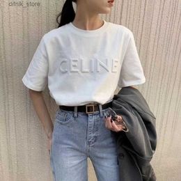 Women's T-Shirt Solid Summer T shirt for Women Clothing Letter Print O-Neck Short-Slve T-shirt Femme Loose Casual Crop Top Cotton T M-2XL Y240420