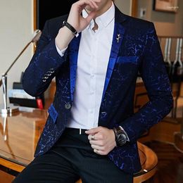 Men's Suits Luxury Party Prom Suit Jackets High Quality Men Slim Blazer Blue Red Black Printed Jacket Fashion Casual Wedding Coat