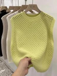 Coletes de suéter Mulheres Solid Hollow Out All-Match Summer Knitt
