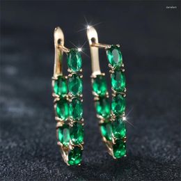 Backs Earrings Cute Female Green Oval Stone Clip Charm Gold Colour Zircon Wedding Jewellery For Women