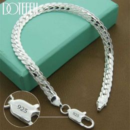 Chain DOTEFFIL Silver Color Bracelet 6mm 18/19/20cm Flat Side Chain Lobster Clasp For Woman Man Wedding Engagement Jewelry Y240420