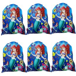 Bags 8/16/24/30/50pcs Cartoon Mermaid Theme Birthday Party Gifts Nonwoven Drawstring Bags Kids Girls Favor Swimming School Backpacks