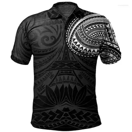 Men's Polos Summer Polynesian Tribal Pattern Polo Shirt For Men 3D Print Short Sleeves T-shirt Hawaiian Beach Button Loose Lapel T Shirts