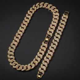 Hip Hop Bling Chains Jewelry Men Gold Bracelets Necklace Iced Out Miami Cuban Link Chain