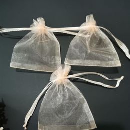 Champagne Jewellery Drawstring Bags Organza Gift Pouches Spices Coffee Christmas Wedding Gift Packing 7x9 9x12 10x15cm Pouches 210g