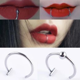 2023 Punk 810mm Steel Lip Rings Cuff Clip on Fake Labret Piercing Ear Nose Hoops Unisex Women Septum Body Jewelry 240407