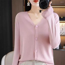 Women's Knits Thin V-Neck Puff Sleeves Knitted Sweater Women Long Sleeve Cardigan 2024 Summer Fashion Loose Casual Sunscreen Top
